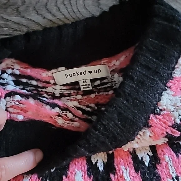 Hooked Up fairisle sweater, size small, black, pink, and white. - Picture 2 of 3